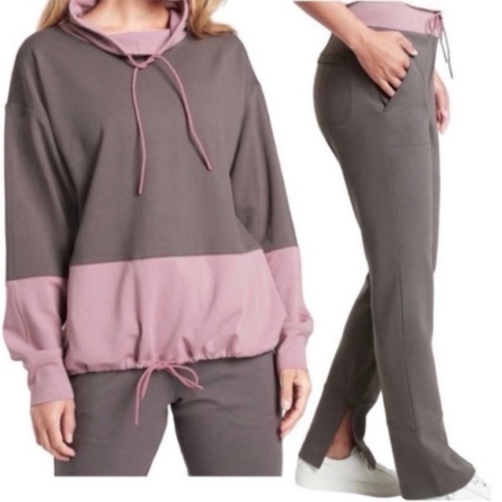 Athleta Hermosa Shale Gray Purple Mock Neck Sweatshirt and Pants Set XXS